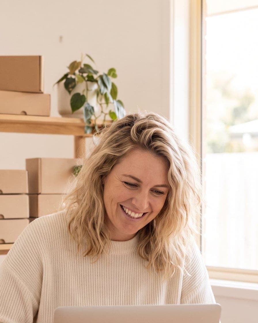 Ecommerce founder reviewing her numbers at her desk